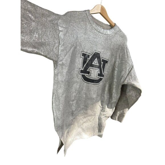 NWT Oversized Small Women's Auburn University Silver Metallic Knit Oversized Swe - Picture 2 of 7